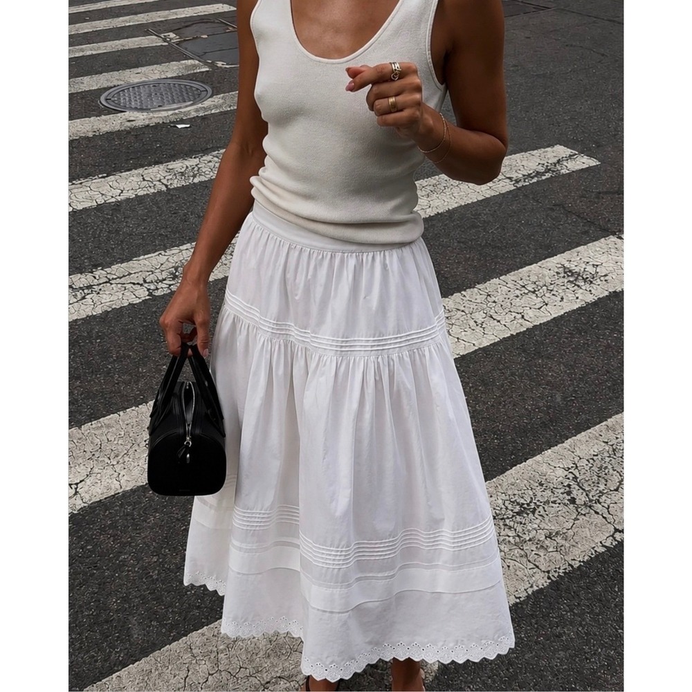 NWT o.p.t Beth Eyelet Detail Cotton Maxi Skirt in White - Size 2 - Picture 5 of 9